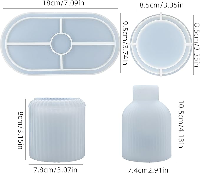 Silicone Resin Mold 3 Pces, Silicone Vase Molds, Resin Tray Mold with Jar Molds, Epoxy Resin Mold for DIY Vase Making, Concrete, Home Decoration, Handmade Gifts, Jewelry Storage