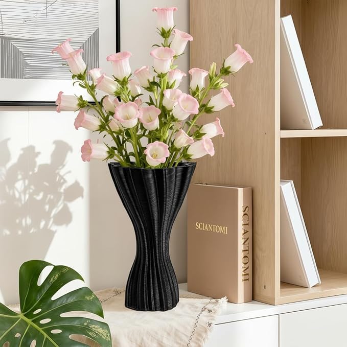 Minimalist Black Ceramic Vase, Irregular Organic Shape Decorative Flower Vase for Home Decor, Wabi-Sabi Modern Accent for Living Room Table Shelf