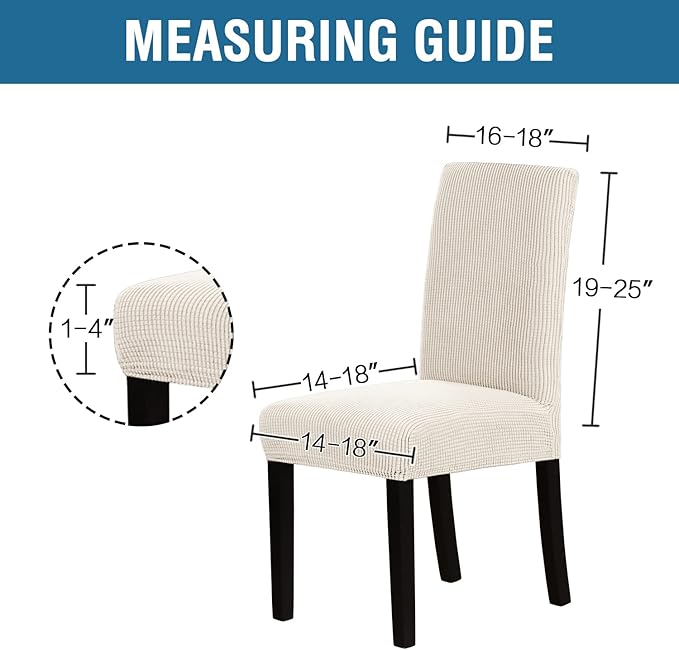 H.VERSAILTEX Stretch Dining Chair Covers Set of 6 Chair Covers for Dining Room Parsons Chair Slipcover Chair Protectors Covers Dining, Feature Textured Checked Jacquard Fabric, Ivory