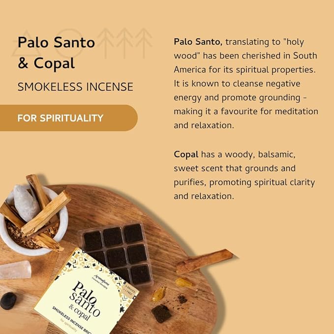 Palo Santo & Copal Smokeless Incense Bricks & Oriental Burner | 2 x 9 Bricks | Aromatherapy | Smudging | Made with Essential Oils | Natural Air fresheners for Home | Spiritual Meditation Accessories