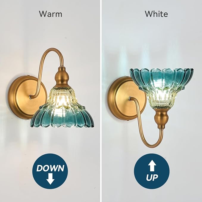 Vintage Wall Sconce Yellow and Blue Gradient Wall Light Bedside Wall Lamp Matte Brass Bedroom Light Fixtures in Door Lighting Fixture for Living Room Hallway Corridor