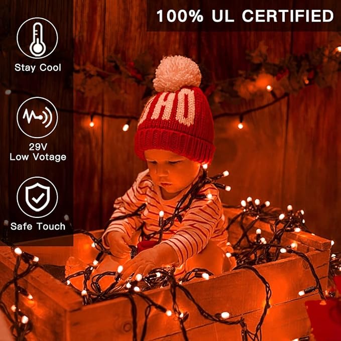 AmyHomie 300LED Orange Christmas String Lights with 8 Modes, Waterproof Fall Lights Outdoor Indoor Fall Decor Fairy String Lights for Party, Thanksgiving Day, Holiday Decoratio