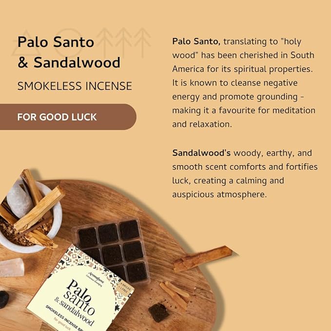 Palo Santo & Sandalwood Smokeless Incense Bricks & Taj Burner | 2 x 9 Bricks | Aromatherapy | Smudging | Made with Essential Oils | Natural Air fresheners for Home | Spiritual Meditation Accessories