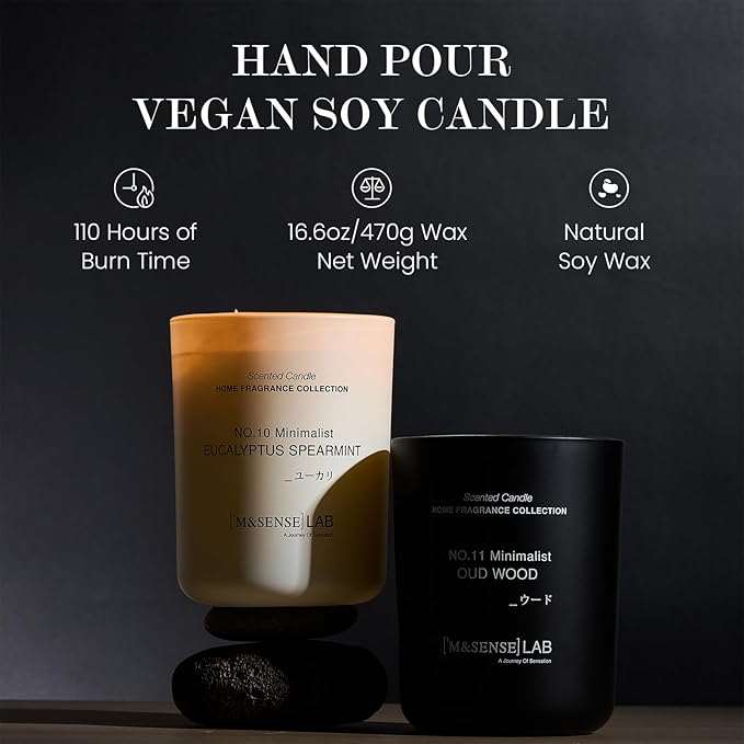 M&SENSE Natural Soy Candle| Oud Wood | 5.3 oz | Minimalist Christmas Scented Candle for Relaxation, Gifting, Home Décor | for Bedroom, Office, Party Small