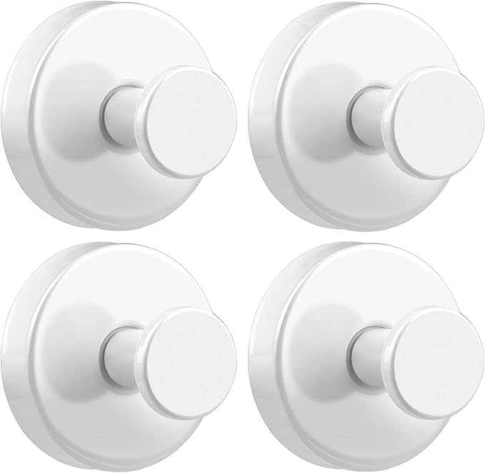 Suction Cup Hooks for Towels Robes, Heavy Duty Bathroom Shower Hooks Stainless Steel, No Drill on Smooth Wall,Glass,Mirror, Tile in Bedroom Kitchen to Hang Swimsuit Washcloths (4, White)