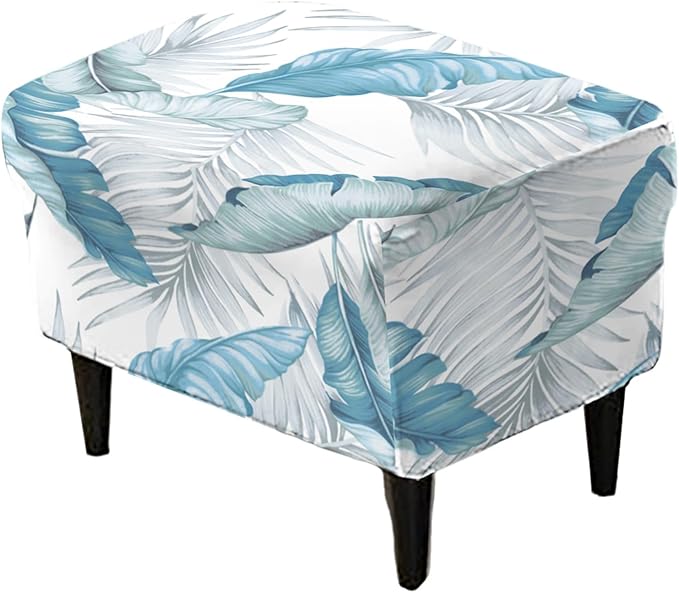 CRFATOP Ottoman Chair Cover Large Ottoman Chair Slipcovers Printed Rectangle Storage Stool Cover Stretch Footstool Footrest Furniture Protector for Bar Counter Living Room,C09