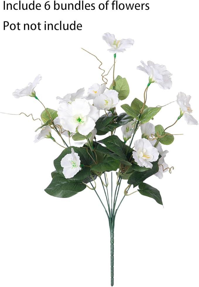Hibiscus Artificial Flowers Plants for Outdoors Decoration, 6 Bundles Silk Hibiscus Tropical Flowers Artificial Realistic UV Resistant Fake Flower for Outside Planter Porch Patio Balcony, White