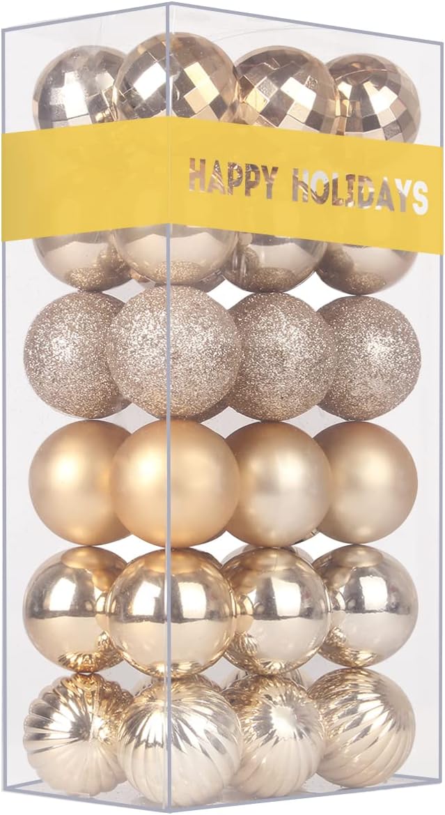 Champagne Gold 1.6" Small Christmas Balls Christmas Tree Decoration Ornaments Shatterproof Hanging Balls for Birthday Halloween Holiday Wedding Decorations Set of 36pcs