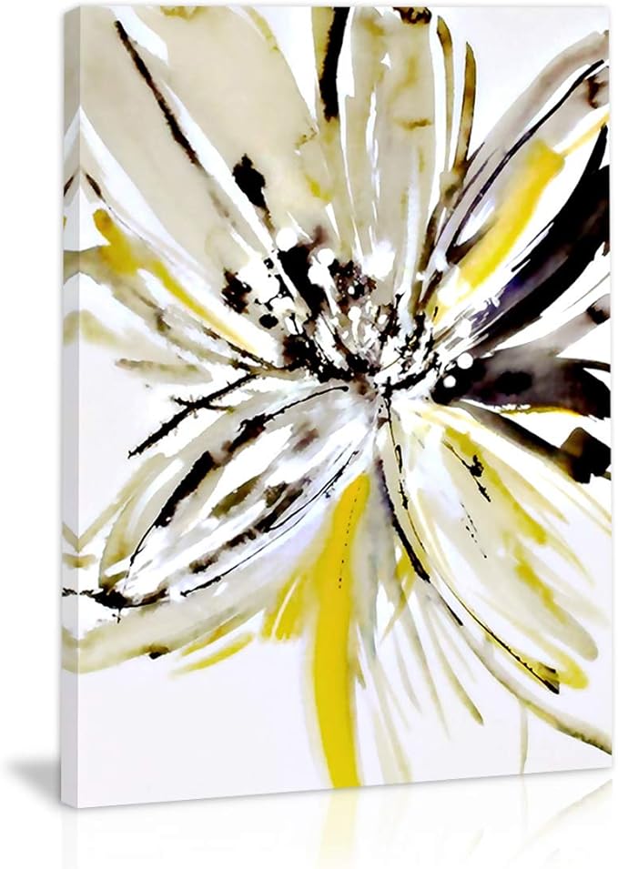 Yellow Flower Wall Art Yellow and Gray Wall Decor Modern Abstract Canvas Painting Prints Pictures Artwork Home Decor For Kitchen Living Room Dining Room