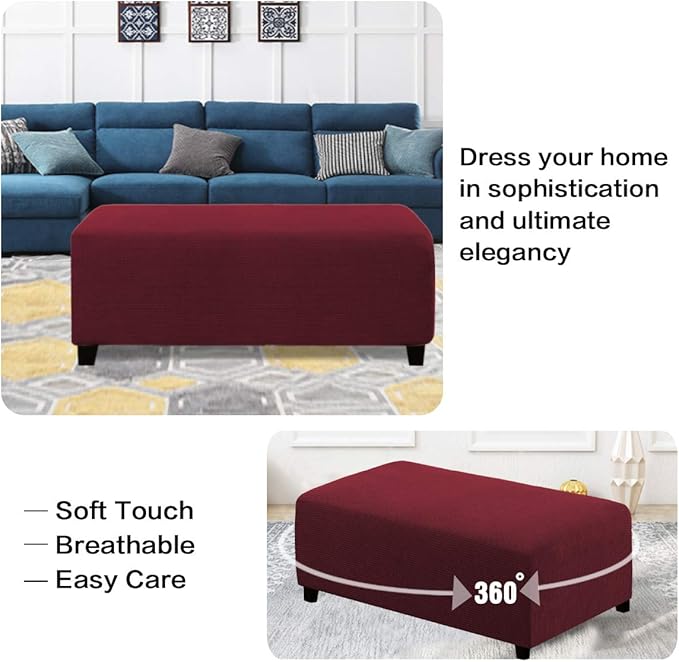 H.VERSAILTEX Ottoman and Sofa Seat Cushion Combined Cover Slipcover Rectangle Sofa Slipcover Fit Length 56'-75' Suitable for L Shaped Seat Cushion Cover or Chaise Part Cover Stretch Thick - Burgundy