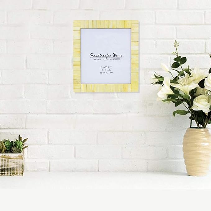Handicrafts Home 9x9 Poster Frame - Yellow Bone Inlay Classic Collection Wall Mount Decorative Picture Frame for Posters, Photos, Diplomas, Certificates, Art Work - Handmade Vintage Home Decor Gift