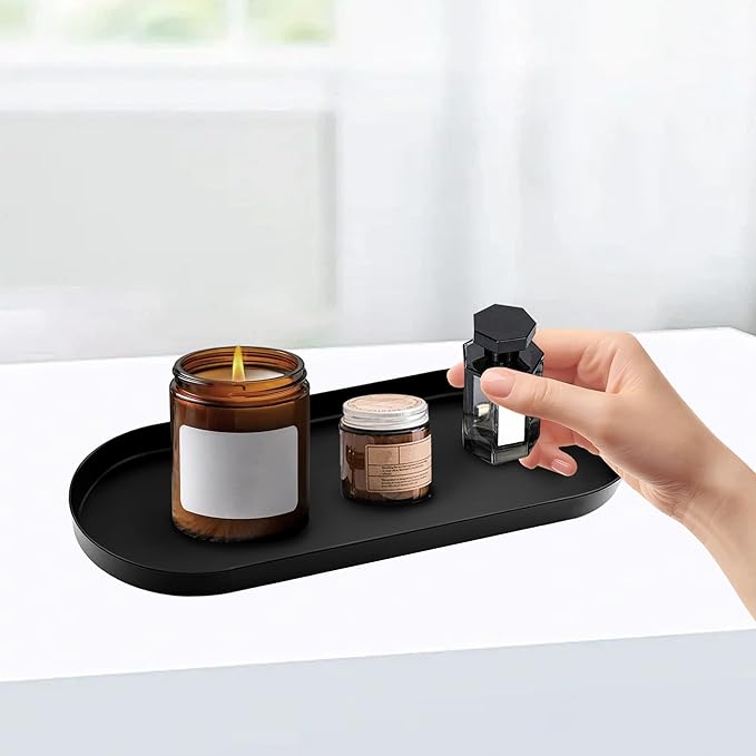 Toilet Tank Tray Bathroom Tray for Counter Top Organizer Black Metal Toilet Paper Basket Storage Toiletries Organizer for Bathroom, Living Room and Kitchen
