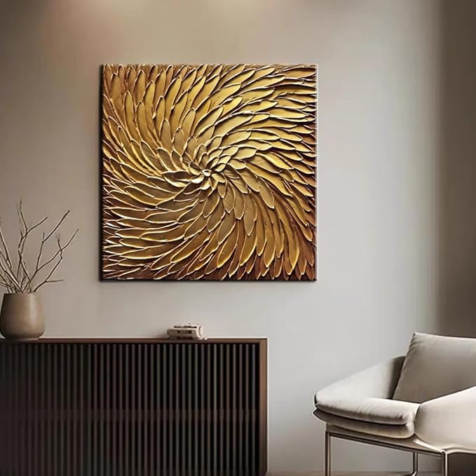 YaSheng Art -30x30inch Large Abstract Art Oil Paintings on Canvas metal golden Gradient color Abstract Artwork Modern Home Decor Canvas Wall Art Ready to Hang for Living Room Bedroom