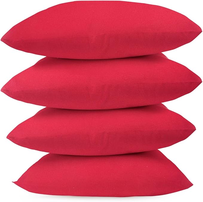 Covers & All Premium Square Throw Pillow Inserts with Covers Set of 4, 20 x 20 Inches Red, Decorative Cushions for Couch Sofa Home Decor Office Travel UV Resistant Waterproof Soft Cushions Pillows
