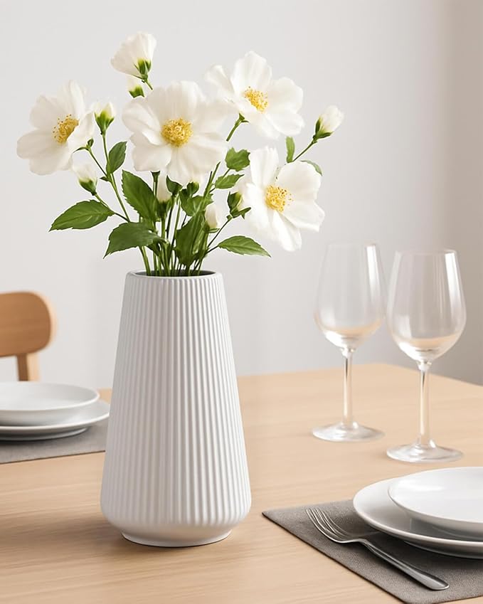 Matte White Ceramic Vase – Frosted Elegant Flower Vase for Pampas Grass, Dried or Fresh Flowers, Modern Minimalist Farmhouse Home Decor for Living Room, Dining Table, Wedding Centerpiece