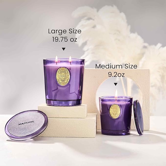 M&SENSE Large Two-Wick Soy Candle | Lavender Citrus & Purple | 19.8 oz, 120H Burn Time | Luxury Scented Candle for Relaxation, Gifting, Home Décor | Ideal for Bedroom, Office, Party Ambiance
