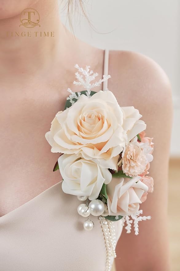 TINGE TIME Artificial Shoulder Corsages Flowers, Set of 2, Mother of The Bride Floral Corsage for Wedding Ceremony Anniversary Formal Dinner Party (Dusty Rose & Champange)