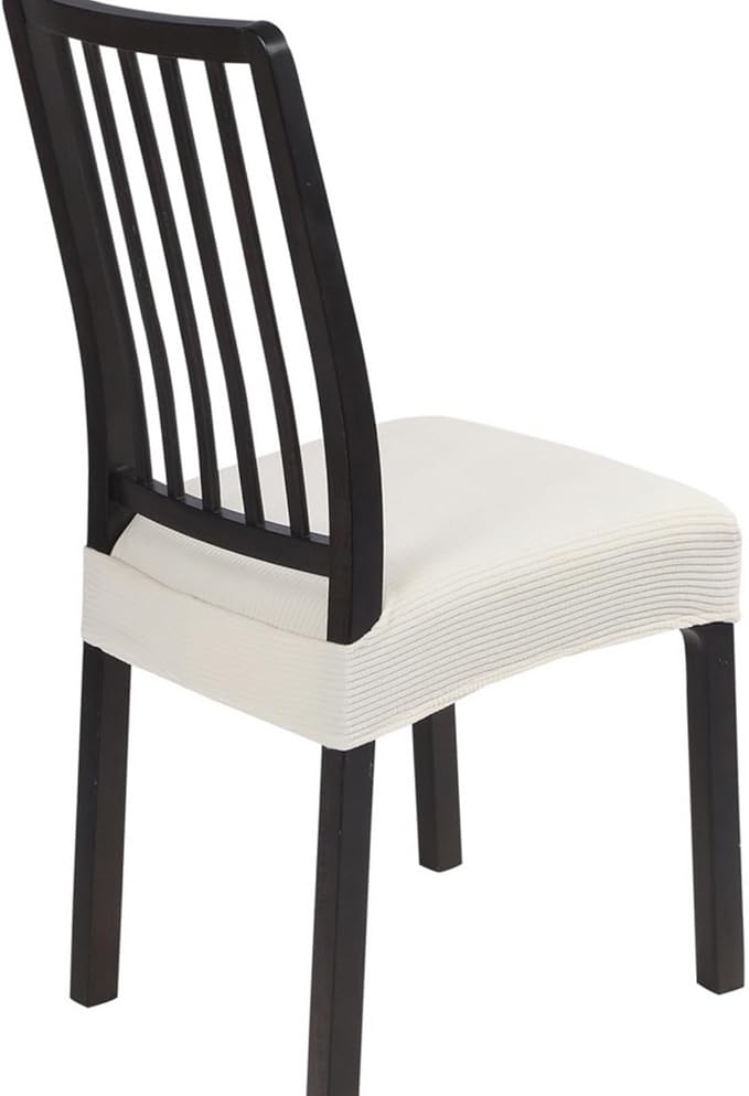 SearchI Stretch Dining Chair Seat Covers Set of 6, Soft Removable Washable Seat Cover for Dining Chairs, Dining Room Chair Cover Protector (Rear-Covered, Cream Stripe)