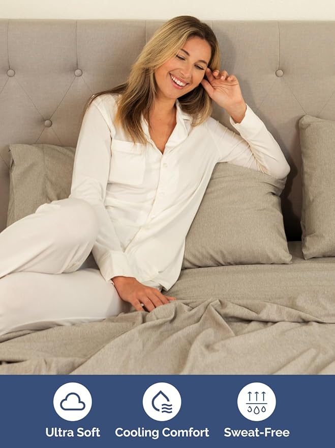 Extra Deep Split King Sheet Set - 7 Piece Breathable & Cooling Sheets - Hotel Luxury Bed Sheets Set - Easy Fit - Soft, Wrinkle Free & Comfy Sheets Set - Heathered Beige Sheet Set w/Extra Deep Pockets