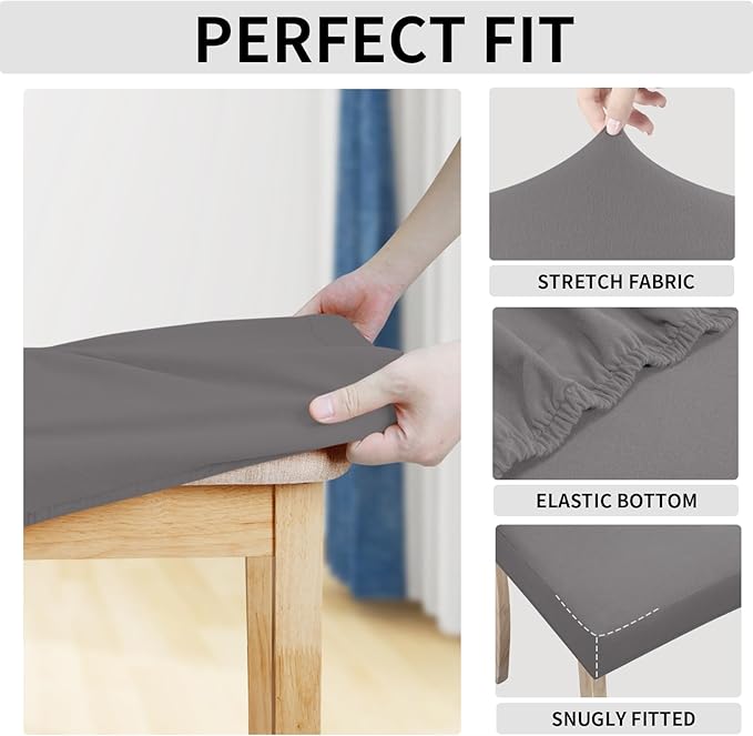 Easy-Going 100% Waterproof Seat Covers for Dining Room Chairs Set of 6, Stretch Chair Seat Slipcovers Protector Removable and Washable Kitchen Dining Chair Covers, Light Gray
