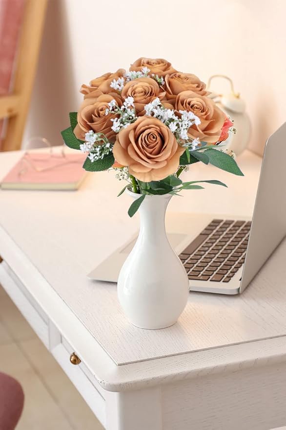 Artificial Rose Flower Artificial Flowers Flower with Long Stem Silk Roses Bouquet for Wedding Bridal Shower Party Home Decoration (Terracotta, 12 Pcs)