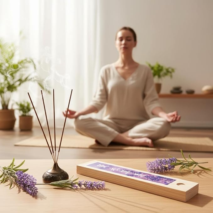 450 Lavender Incense Sticks Bulk Pack | Natural & Non-Toxic for Authentic Aromatherapy | Calming Lavender Scent for Meditation, Stress Relief & Positive Vibes | Includes Premium Wooden Storage Box
