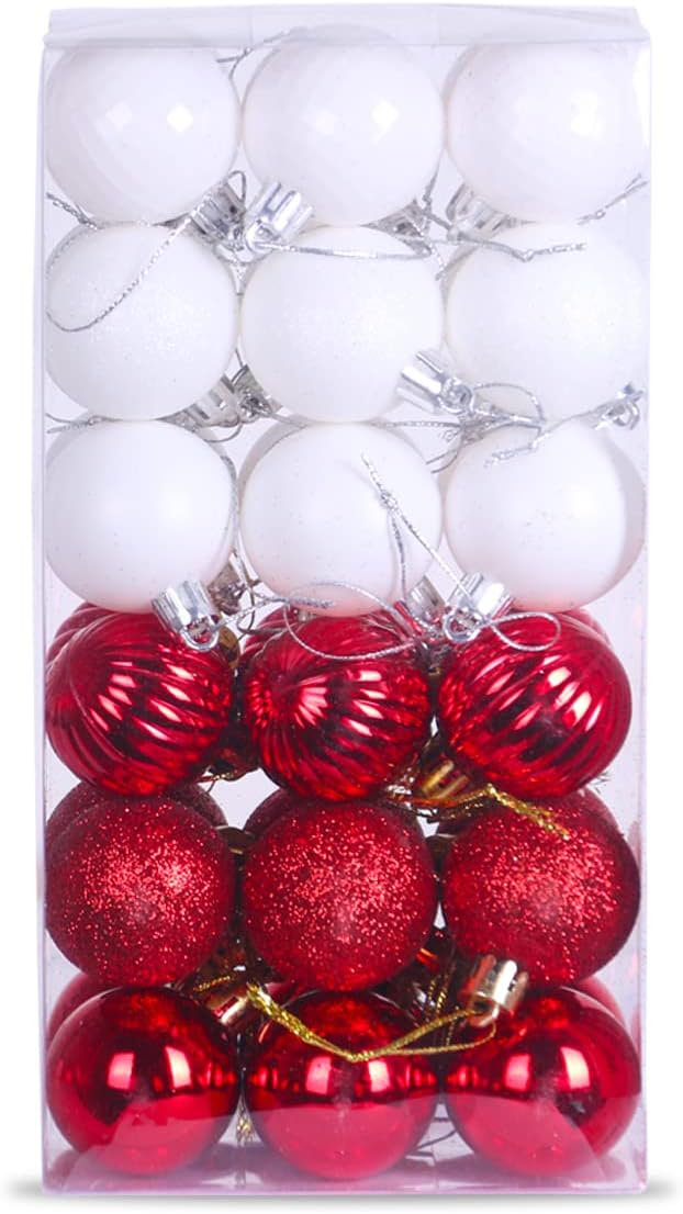 GameXcel Christmas Balls Ornaments for Xmas Tree - Shatterproof Christmas Tree Decorations Small Hanging Ball Red & White 1.6 Inch x 36 Pack