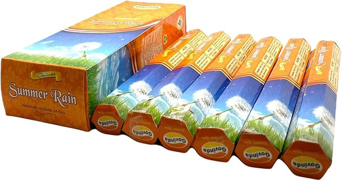 Govinda Premium Incense - 120 Sticks, Masala Coated (Summer Rain)