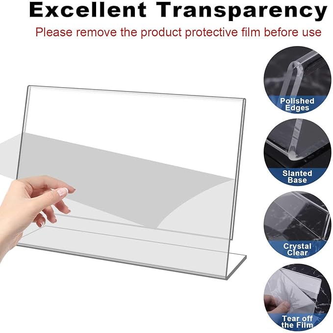 6 Pack 6"x4" Clear Acrylic Self Standing Photo Frames，Picture Frame Stand Perfect for Showcasing Memories Desktop Display for Home or Office Décor，Horizontal
