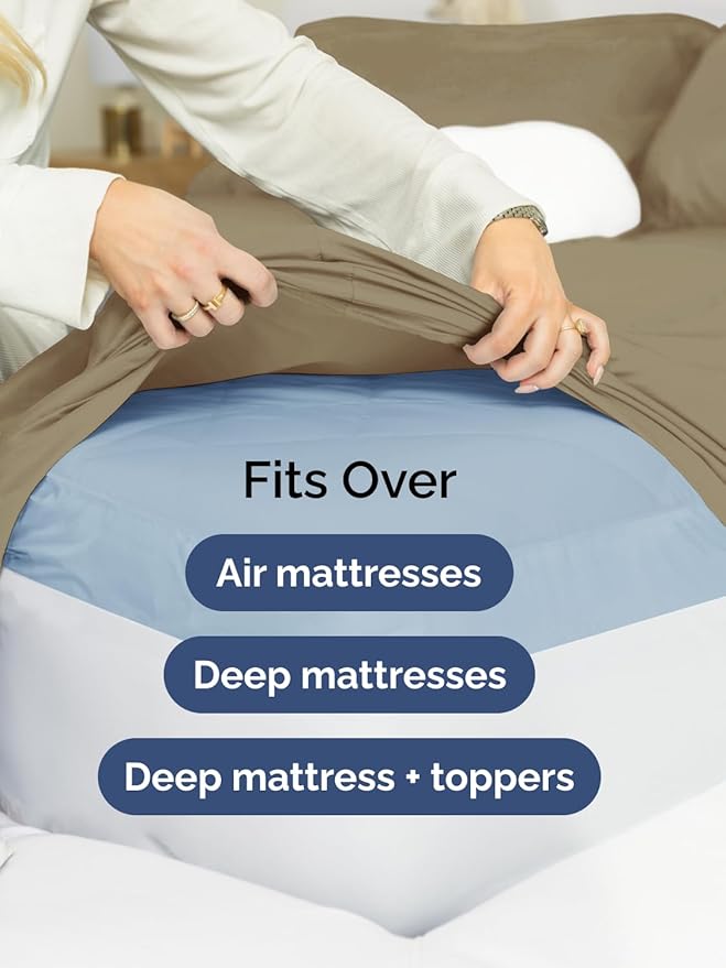 Extra Deep Queen Sheet Set - 6 Piece Breathable and Cooling Sheets - Hotel Luxury Bed Sheets Set - Easy & Secure Fit - Soft, Wrinkle Free and Comfy Sheets Set - Khaki Sheet Set with Extra Deep Pockets