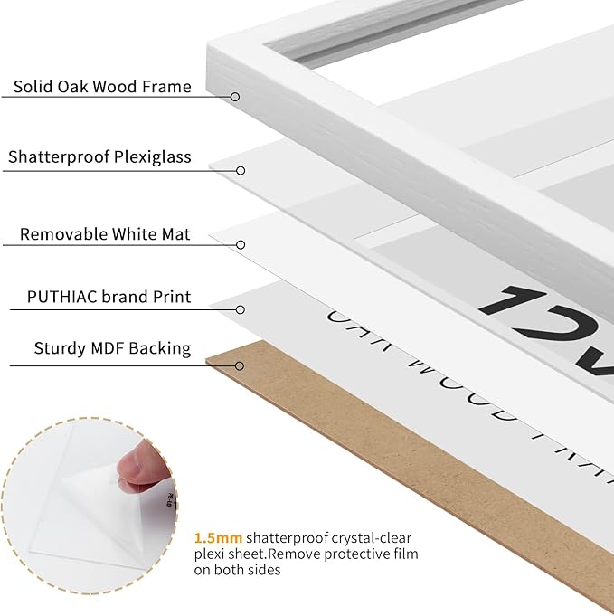 12x12 White Oak Wood Picture Frame - Minimalist 12x12 Poster Frame, 12"x12" Picture Frame Wood, Natural Solid Wooden Picture Frames for Wall Art Photo and Prints (3 Pack, White)