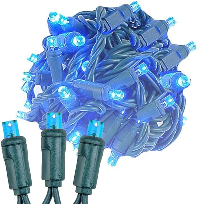 Novelty Lights 25 Feet 50 LED True Twinkle Blue Outdoor Christmas String, 100% Twinkle 5mm LED Lights on Green Wire, Commercial Grade UL Listed, Connectable End to End