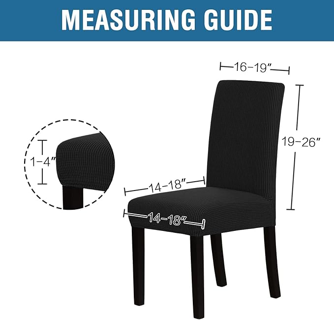 H.VERSAILTEX Stretch Dining Chair Covers Set of 6 Chair Covers for Dining Room Parsons Chair Slipcover Chair Protectors Covers Dining, Feature Textured Checked Jacquard Fabric, Black