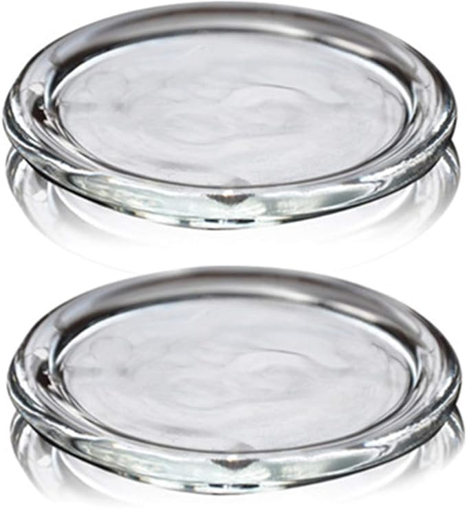 2 Pack Glass Candle Holder 3" Clear Beautiful Transparent Round Candle Plate