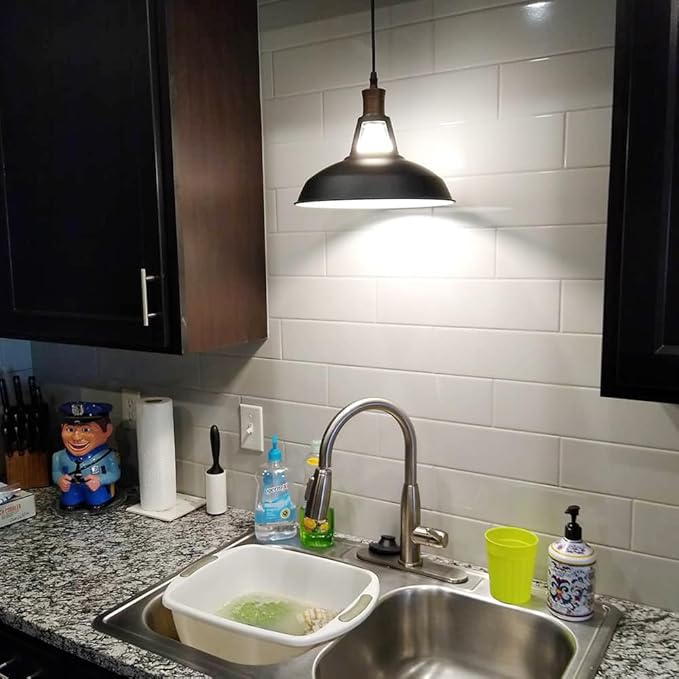 CLAXY Industrial Plug-in Barn Pendant Lighting Black Farmhouse Pendant Light with On/Off Switch 197 Inches Cord