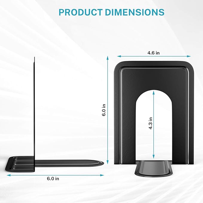 MaxGear Book Ends Universal Premium Bookends for Shelves, Non-Skid Bookend, Heavy Duty Metal Book Stopper for Books/Movies/CDs/Video Games, 6 x 4.6 x 6 in, Black,8 Pairs/16 Pieces, Large