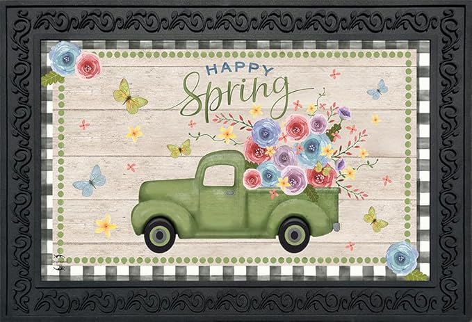 Briarwood Lane Doormat 30x18 Indoor Outdoor Happy Spring Pickup Truck Floral for Spring Doormat