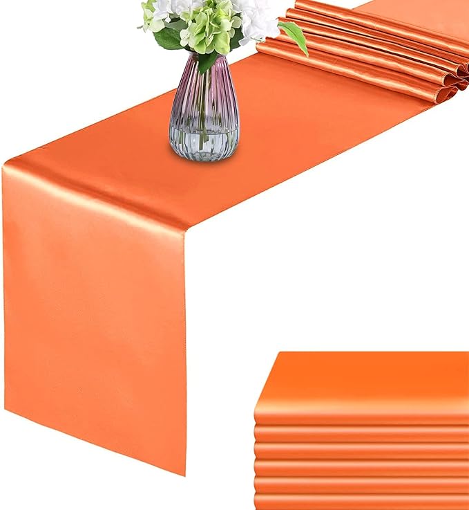 Orange Table Runners 6 Pack ,Bright Satin Table Runner 12x108 Inches Long, Silk and Smooth Fabric Table Runner for Wedding Banquet Birthday Halloween Thanksgiving Decoration