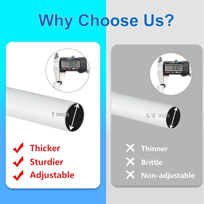 Curtain Rods for Windows 16 to 28 or 40 Inches Max Adjustable Length 1 Inch Diameter Window Curtain Rod with Aluminium End Cap, White
