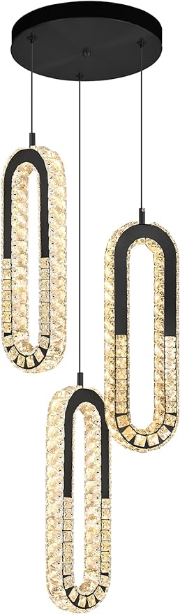 3-Light Pendant Lighting,Dining Room Chandelier Light Fixture Modern Hanging Chandeliers for Hallway Entryway Bedroom Kitchen Island (Black Crystal Chandelier)