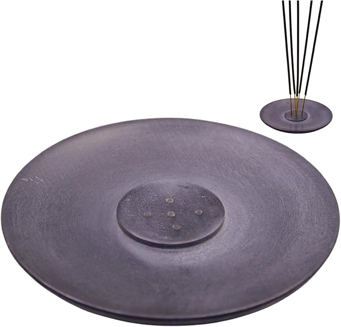 Handmade Natural Grey Marble Incense Stick Holder - Round Incense Burner With Multiple Holes For Incense Sticks. Decorative Ash Catcher For Home and Office Decor. (4 inch Diameter, Grey)