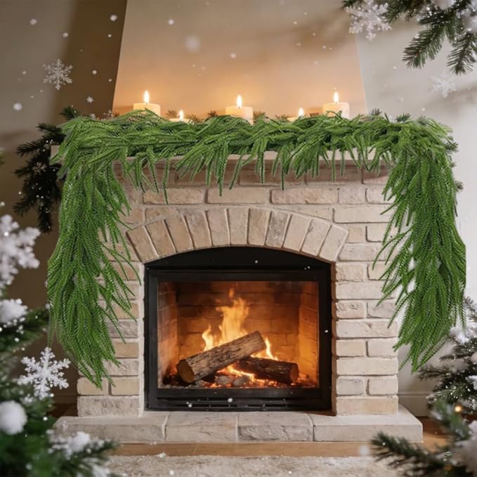 2 Pcs 6FT Norfolk Pine Garland Realistic Real Touch Artificial Faux Greenery Garland for Winter Decorations for Home Window Fireplace Garland for Mantle Table Holiday Indoor Outdoor Garland