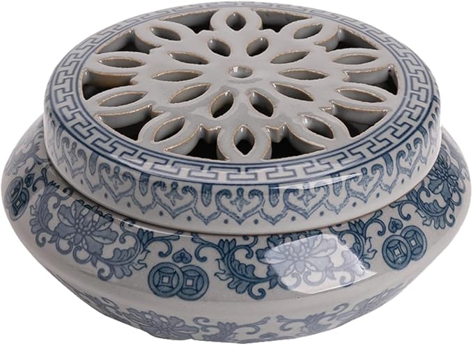 Coil Incense Holder Blue and White Porcelain Incense Cone Burner Spherical Shape for Coil Incense and Incense Cone Set for Office Yoga and Livingroom Decor Home (Width-4.66)