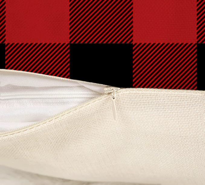 4TH Emotion Buffalo Check Christmas Pillow Covers 18x18 Set of 4 Red Black Farmhouse Christmas Decorations Winter Holiday Decor Throw Cushion Case for Home Couch S22C38