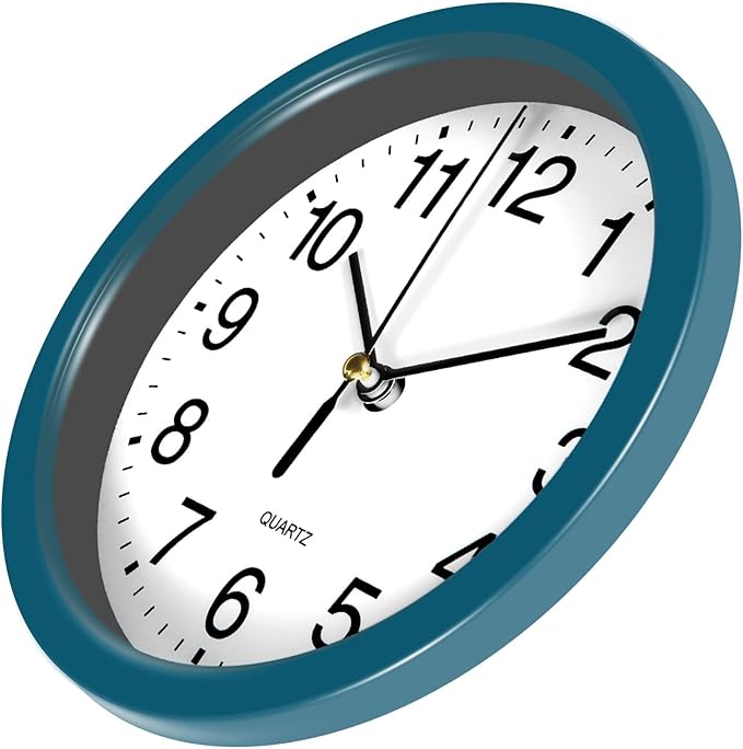 Silent Wall Clock Non Ticking, 6 Inch Wall Clocks Battery Operated, Small Analog Clock for Bedroom Home Office Kitchen Bathroom School, Easy to Read(Blue)