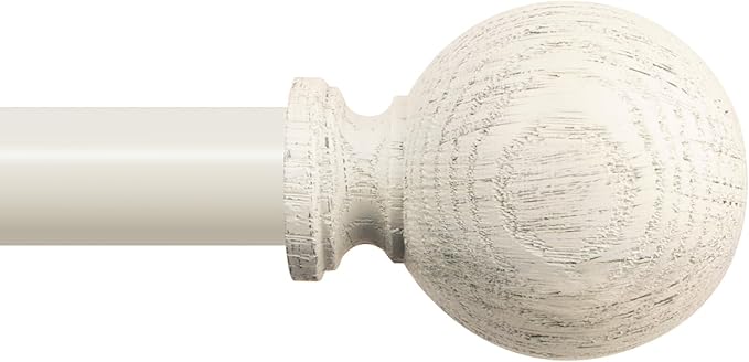 White Wood Curtain Rods for Windows:HTZON 1" Farmhouse Boho Rrustic Wooden Curtain Rod Living Room Bedroom,Decorative Adjustable Antique White Drapery Rods Faux Wood Grain Vintage Distressed,36-88"