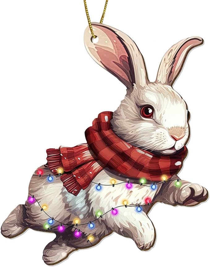 Bunny Christmas Ornament – Cute Rabbit Holiday Tree Decoration with Lights, Farmhouse Winter Keepsake Gift for Animal Lovers 2025
