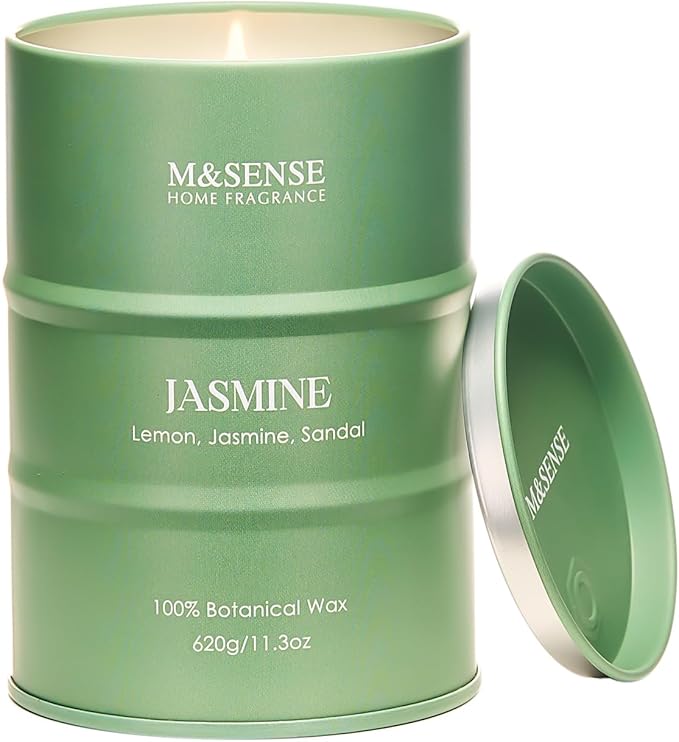 M&SENSE Jasmine Scented Candles Large, Natural Soy Candles 21.2oz 120 Hour Slow Burning,Aromatherapy Candle for Stress Relief Meditation Relaxing