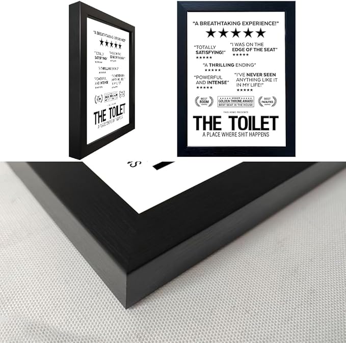 Senlifa Art Black & White Bathroom Wall Art, Humorous Toilet Decor Sign, 11" x 14", Framed Canvas Print