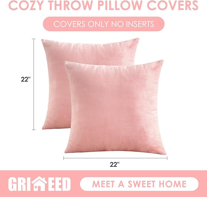 Throw Pillow Covers Pink Set of 2 22x22 Inch Pillow Covers, Soft Velvet Cute Decorative Pillowcases for Couch Sofa Bed, Home Boho Decor, Modern Cushion Covers